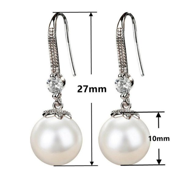 New 925 Silver Round Pearl Earrings - Picture 4 of 4